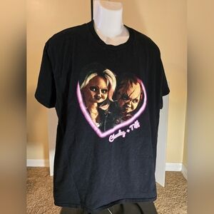 Chucky T-Shirt Men's Chucky and Tiffany in Heart Short Sleeve Graphic Top XL